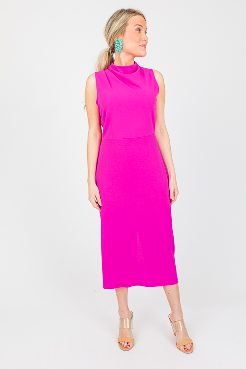 Greta Mock Neck Midi, Fuchsia