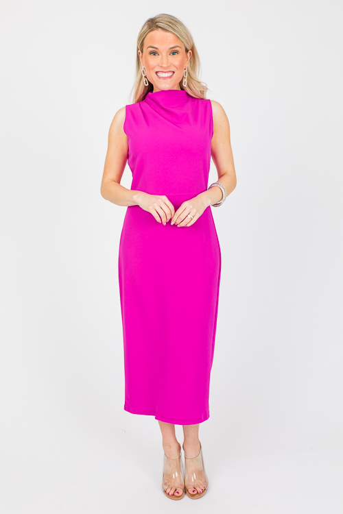 Greta Mock Neck Midi, Fuchsia