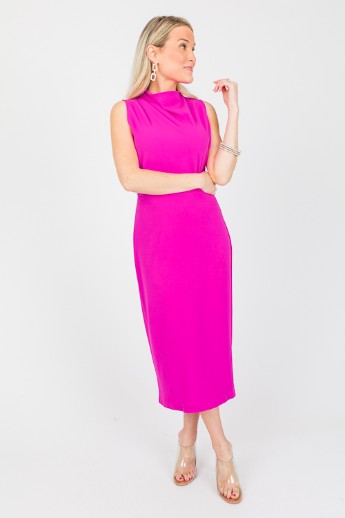 Greta Mock Neck Midi, Fuchsia