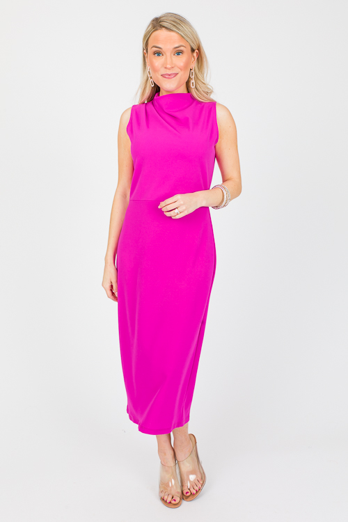 Greta Mock Neck Midi, Fuchsia