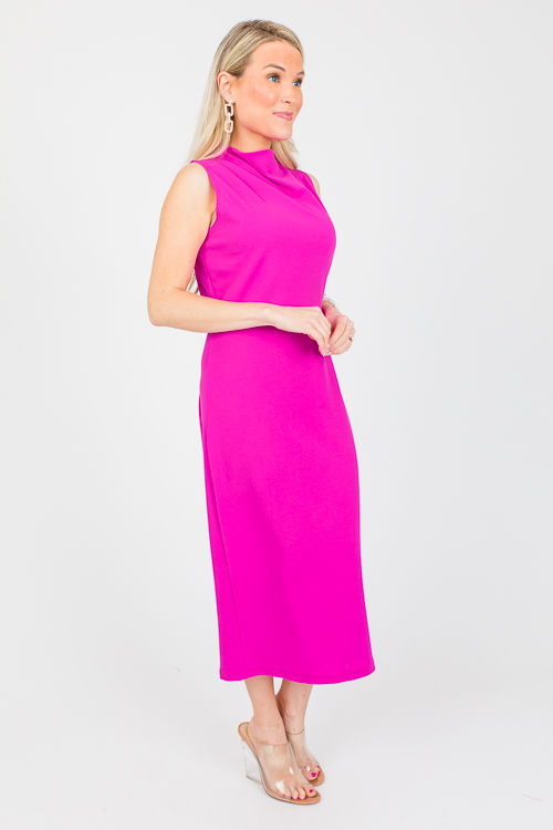 Greta Mock Neck Midi, Fuchsia