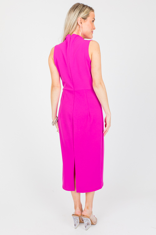 Greta Mock Neck Midi, Fuchsia