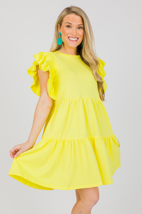 Flutter Sleeve Knit Dress, Yellow