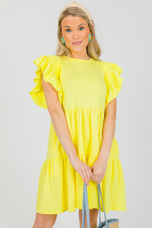 Flutter Sleeve Knit Dress, Yellow