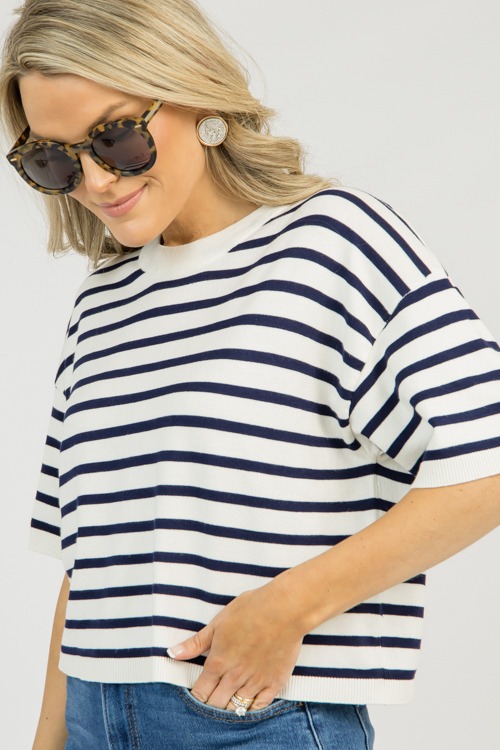 Vivian Stripe Top, Navy/Cream