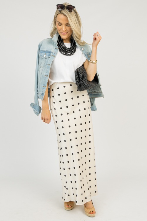 Polka Dot Maxi Skirt, Beige