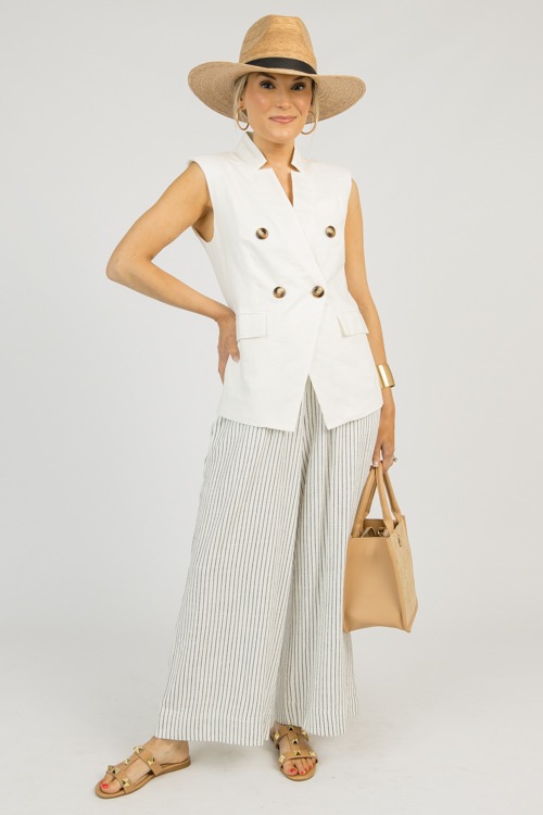 Double Breasted Linen Vest, White