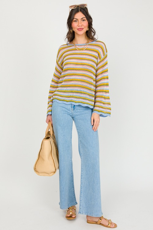Wavy Trim Multi Stripe Sweater
