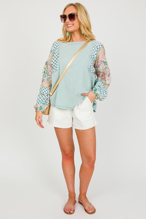 Patchwork Sleeve Knit Top, Sage - 0313-108.jpg