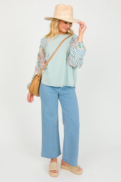 Patchwork Sleeve Knit Top, Sage - 0313-109.jpg