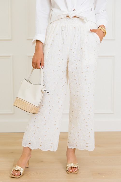 Eyelet Floral Pants, Ivory