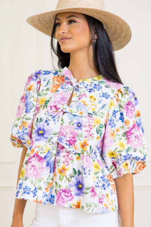 Floral Print Tie Top, White Multi - 0313-259h.jpg