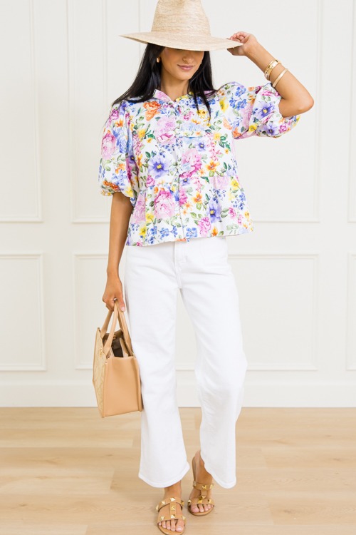 Floral Print Tie Top, White Multi - 0313-261.jpg