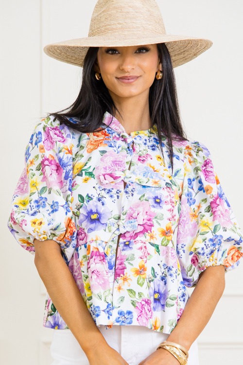 Floral Print Tie Top, White Multi - 0313-262.jpg