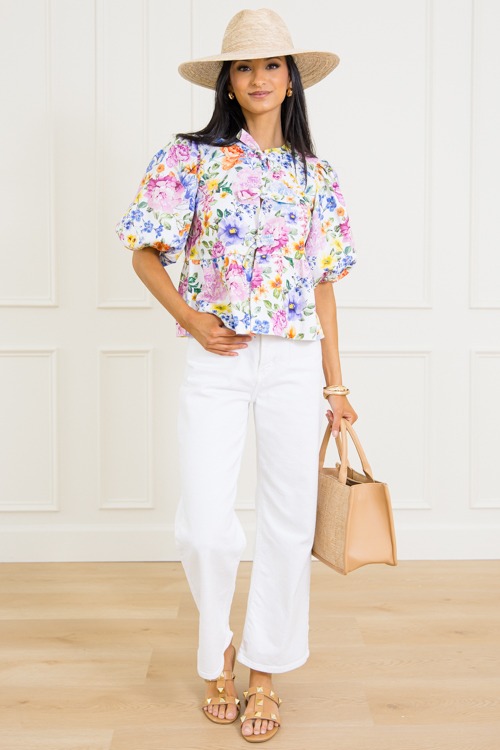 Floral Print Tie Top, White Multi - 0313-263.jpg