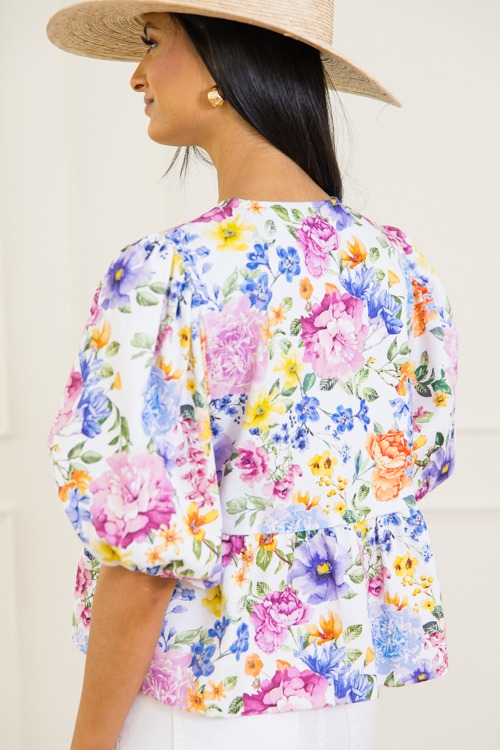 Floral Print Tie Top, White Multi - 0313-264.jpg