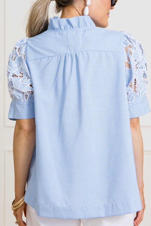 Lace Sleeve Stripe Top, Blue - 0313-420.jpg