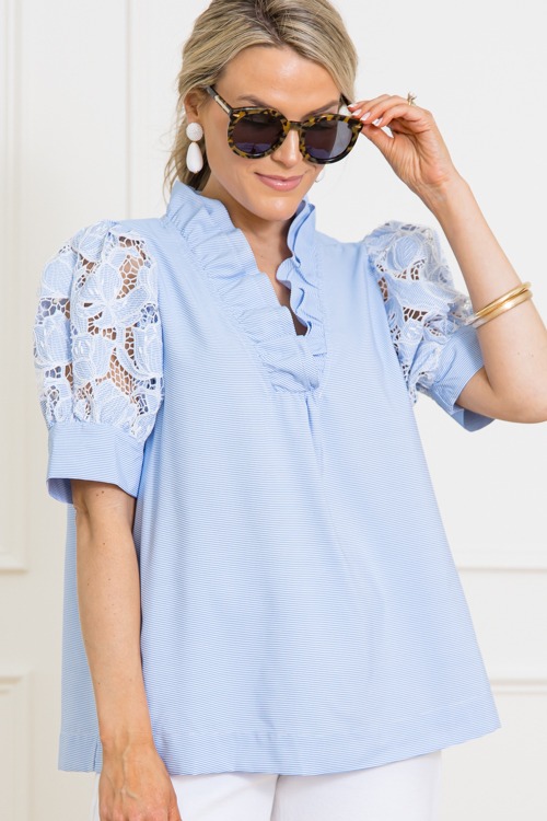 Lace Sleeve Stripe Top, Blue - 0313-423.jpg