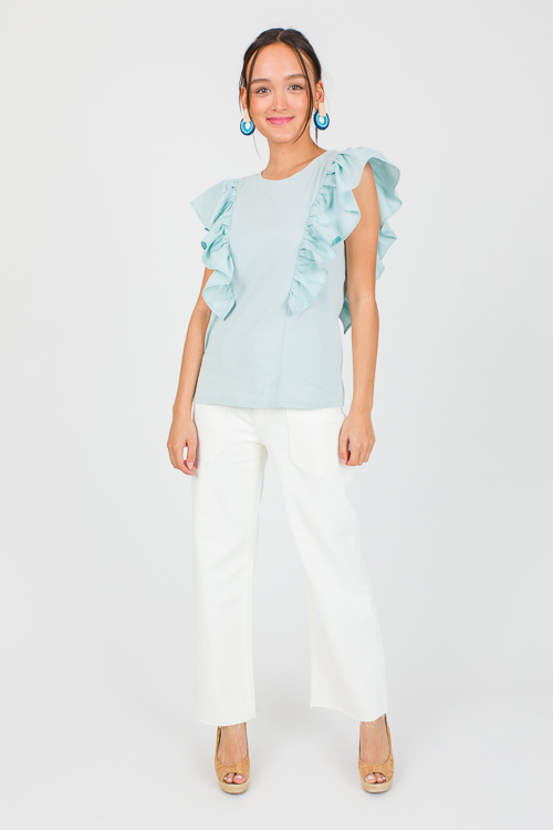 Poplin Ruffles Top, Dusty Sky