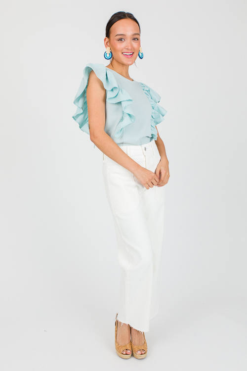 Poplin Ruffles Top, Dusty Sky