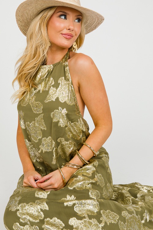 Metallic Floral Halter Maxi, Olive - 0313-52.jpg