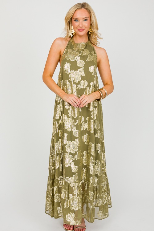 Metallic Floral Halter Maxi, Olive - 0313-54.jpg