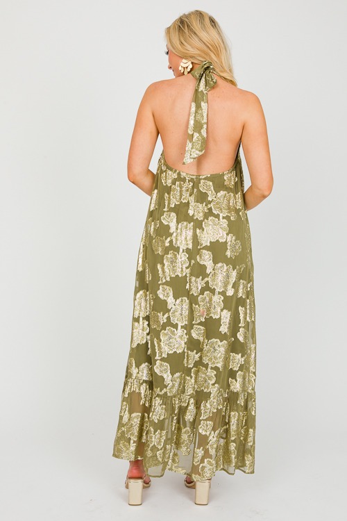 Metallic Floral Halter Maxi, Olive - 0313-56.jpg