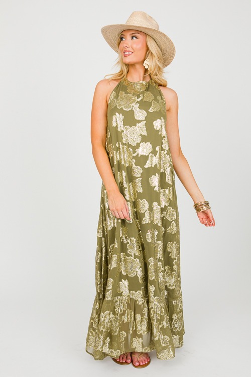 Metallic Floral Halter Maxi, Olive - 0313-57.jpg