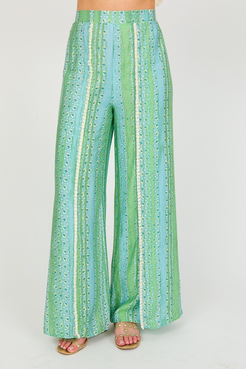 Tassel Trim Printed Pants, Green - 0313-67p.jpg