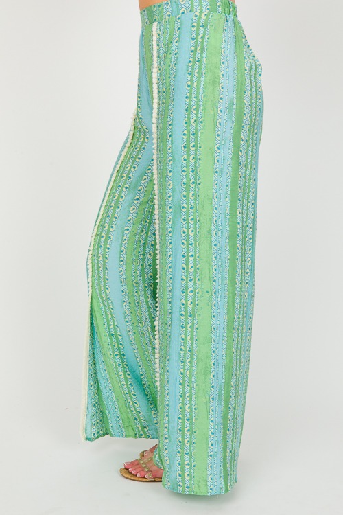 Tassel Trim Printed Pants, Green - 0313-71.jpg