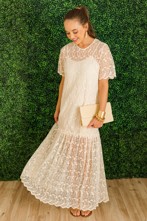 Floral Lace Tulle Maxi, Cream