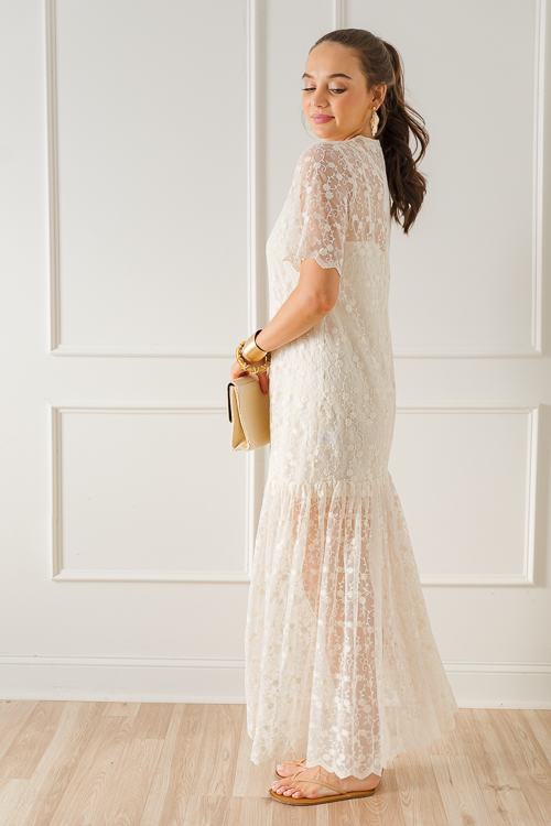 Floral Lace Tulle Maxi, Cream