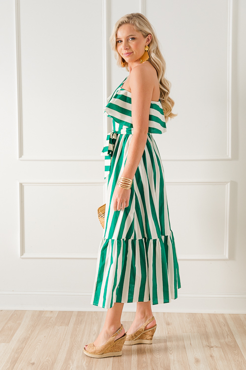 One Shoulder Stripe Midi, Green