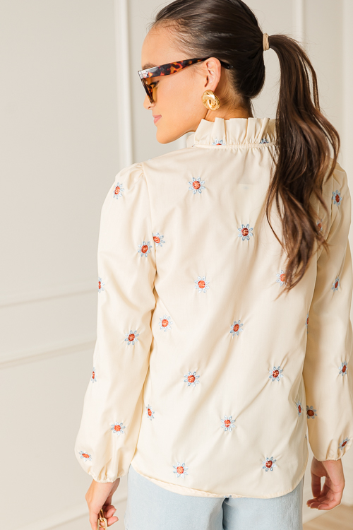 Floral Embroidered Button Top,