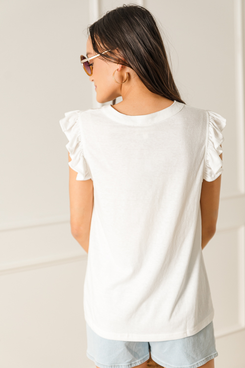 Ruffle Sleeve Knit Top, Ivory