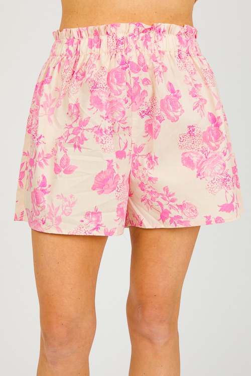 Pull-On Floral Shorts, Blush Pink