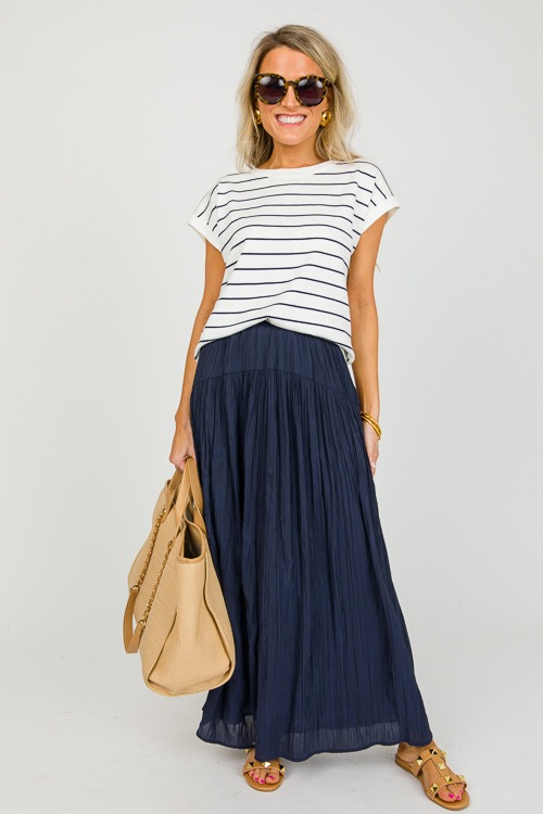 Crinkle Texture Maxi Skirt, Navy - New Arrivals - The Blue Door Boutique