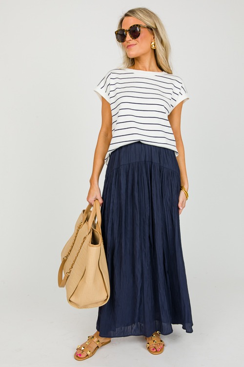 Crinkle Texture Maxi Skirt, Navy - New Arrivals - The Blue Door Boutique