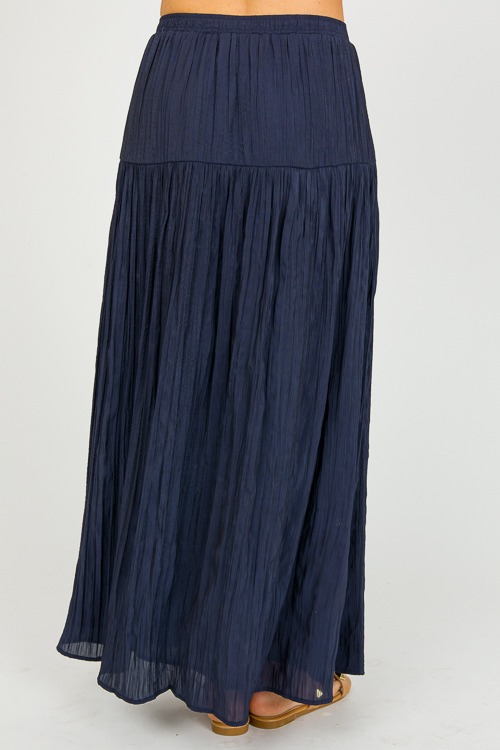 Crinkle Texture Maxi Skirt, Navy - New Arrivals - The Blue Door Boutique