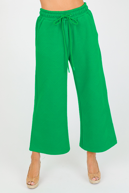 Textured Wide Leg Pants, Green