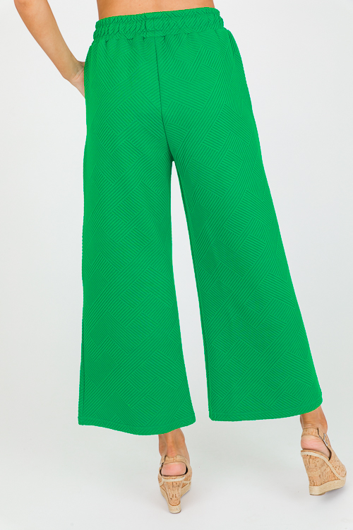 Textured Wide Leg Pants, Green