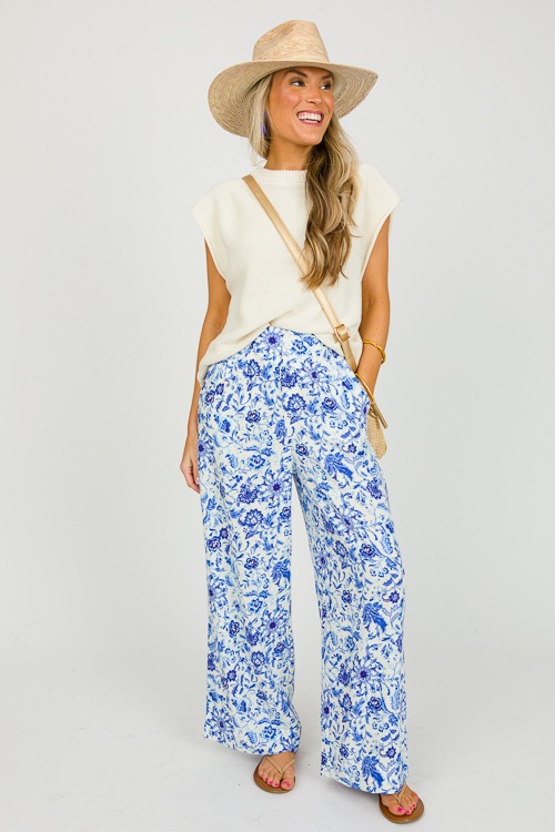 Blue Blooms Linen Pants