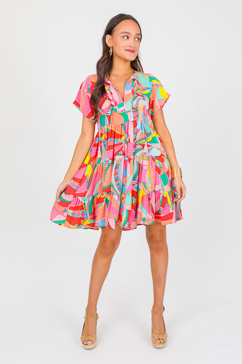 Abstract Tier Dress, Bright Multi