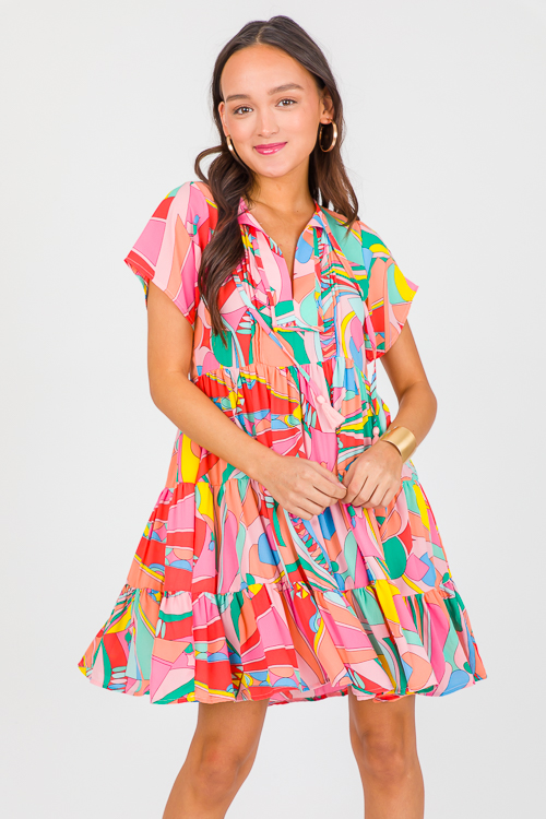 Abstract Tier Dress, Bright Multi