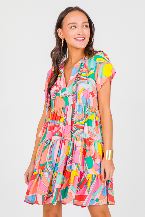 Abstract Tier Dress, Bright Multi