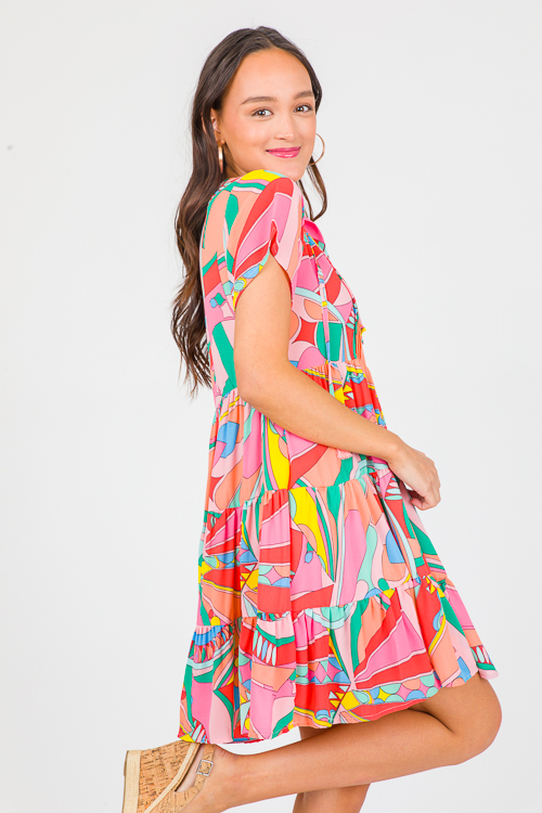 Abstract Tier Dress, Bright Multi
