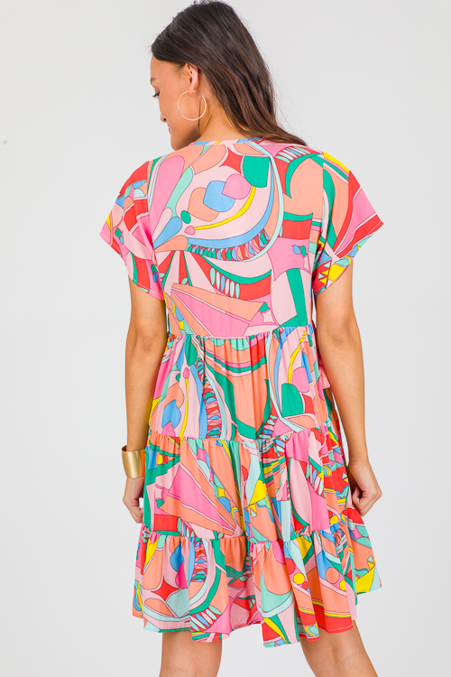 Abstract Tier Dress, Bright Multi