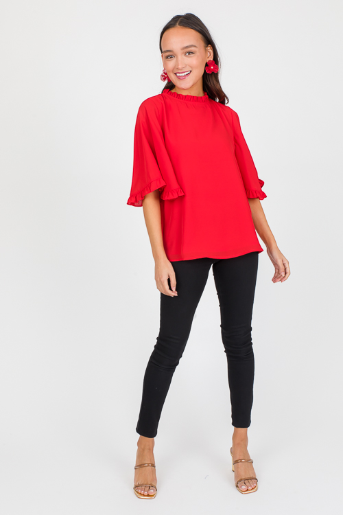 Bell Sleeve Ruffle Blouse, Red