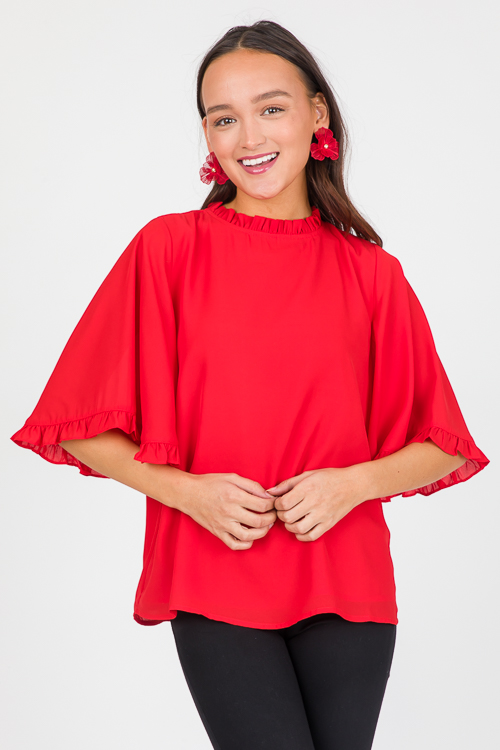 Bell Sleeve Ruffle Blouse, Red