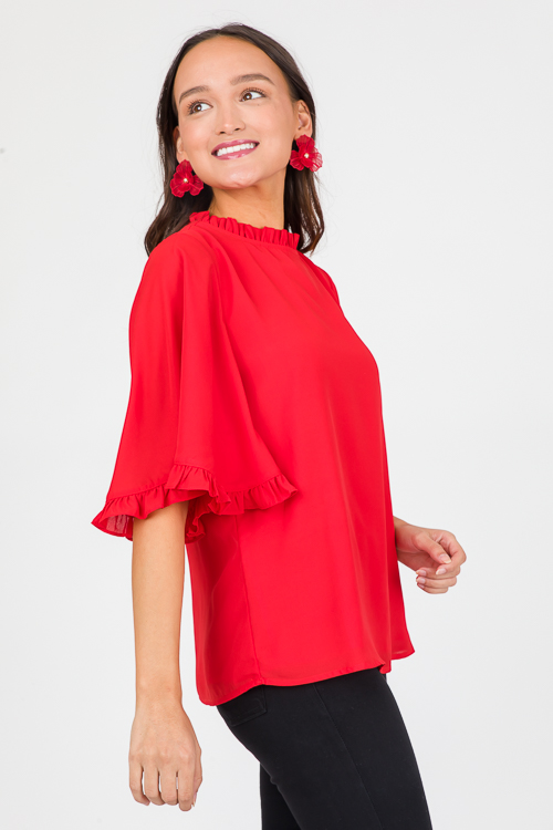 Bell Sleeve Ruffle Blouse, Red